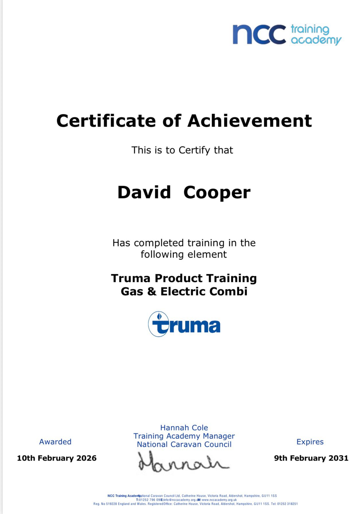 Truma Certificate